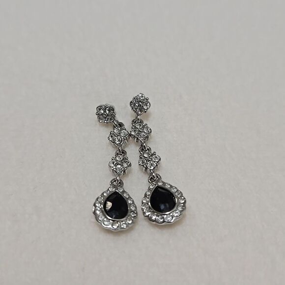 Monet Silver and Black Drop Earrings - Picture 1 of 6